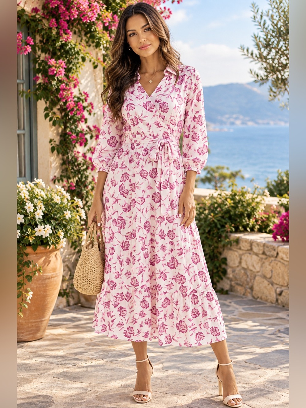 Draper James Long Sleeve Floral Dress - Pink and Cream